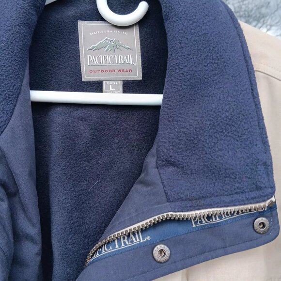 Men's Pacific Trail Outdoor Wear Jacket Tan And Navy Large Fleece Lined - Picture 2 of 6